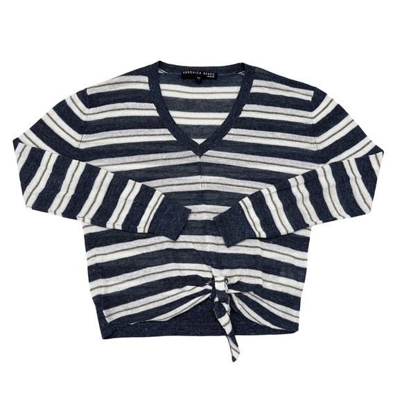 Veronica Beard Sweaters - Veronica Beard Sweater Size Small Blue‎ Striped Linen Blend V Neck Thin Knit